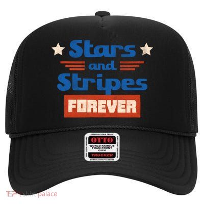 Stars And Stripes Forever Patriotic Holiday High Crown Mesh Back Trucker Hat