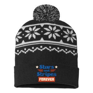 Stars And Stripes Forever Patriotic Holiday USA-Made Snowflake Beanie