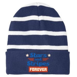 Stars And Stripes Forever Patriotic Holiday Striped Beanie with Solid Band