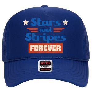 Stars And Stripes Forever Patriotic Holiday High Crown Mesh Back Trucker Hat