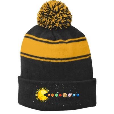 Space Astronomer Science Astronaut Sun Eat Planet Video Game Stripe Pom Pom Beanie
