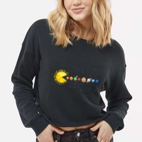 Space Astronomer Science Astronaut Sun Eat Planet Video Game Cropped Pullover Crew