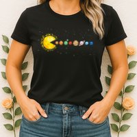 Space Astronomer Science Astronaut Sun Eat Planet Video Game Womens T-Shirt