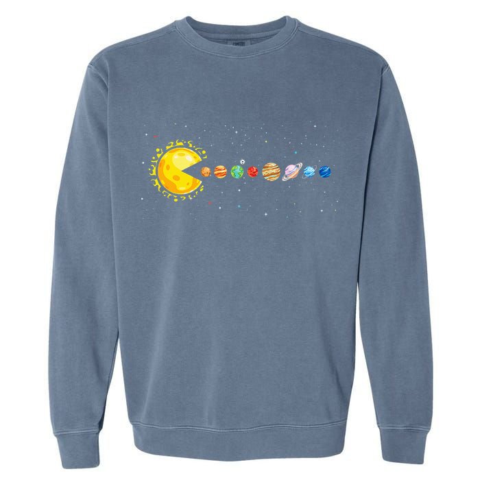 Space Astronomer Science Astronaut Sun Eat Planet Video Game Garment-Dyed Sweatshirt