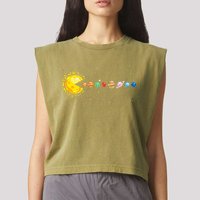 Space Astronomer Science Astronaut Sun Eat Planet Video Game Garment-Dyed Women's Muscle Tee