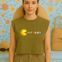 Space Astronomer Science Astronaut Sun Eat Planet Video Game Garment-Dyed Women's Muscle Tee