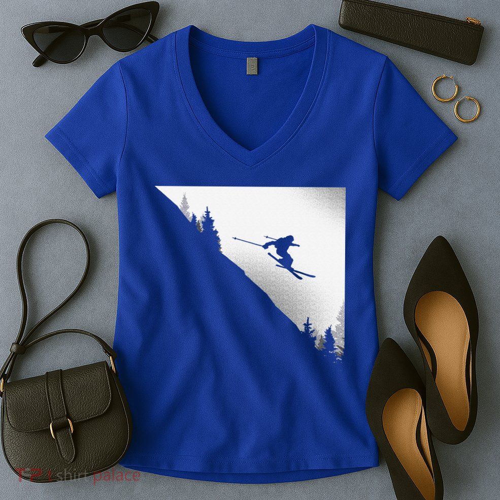 Ski Apparel Skiing Skier Ski Women's V-Neck T-Shirt
