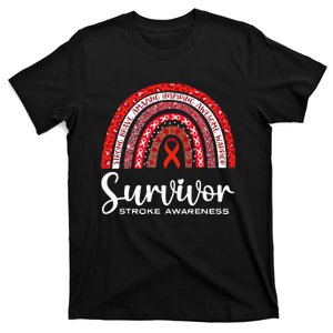 Stroke Awareness Survivor Rainbow Brave Wear Red In May T-Shirt