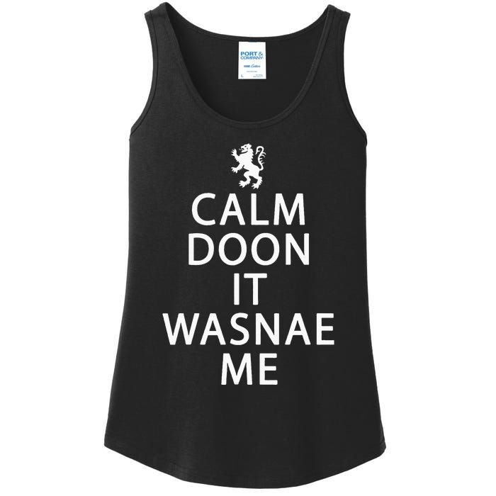 Scottish Ancestry Scotland Calm Doon It Wasnae Me Ladies Essential Tank