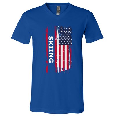 Skiing And Skiers Usa Gift V-Neck T-Shirt