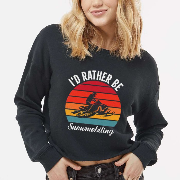 Snowmobile Art Snow Mobile Snowmobiling Cropped Pullover Crew