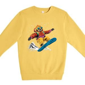 Snowboarding Animals Sloth On A Snowboard Snowboarding Gift Premium Crewneck Sweatshirt