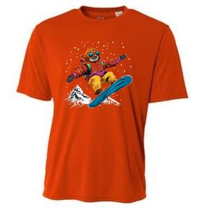 Snowboarding Animals Sloth On A Snowboard Snowboarding Gift Cooling Performance Crew T-Shirt