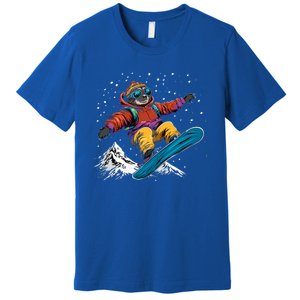 Snowboarding Animals Sloth On A Snowboard Snowboarding Gift Premium T-Shirt