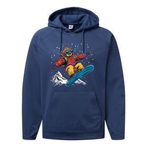 Snowboarding Animals Sloth On A Snowboard Snowboarding Gift Performance Fleece Hoodie