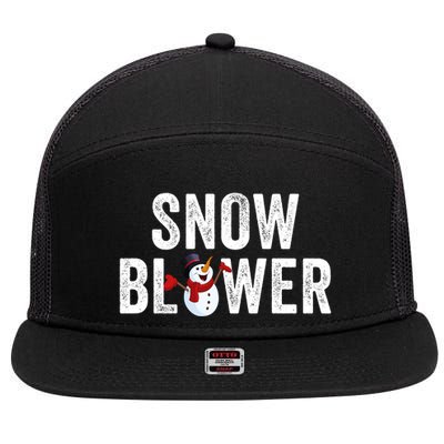 Snowman And Snow Blower Couples Matching Christmas Costume Rude Couples Xmas 7 Panel Mesh Trucker Snapback Hat