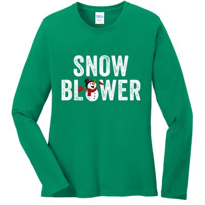 Snowman And Snow Blower Couples Matching Christmas Costume Rude Couples Xmas Ladies Long Sleeve Shirt