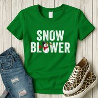 Snowman And Snow Blower Couples Matching Christmas Costume Rude Couples Xmas Womens T-Shirt