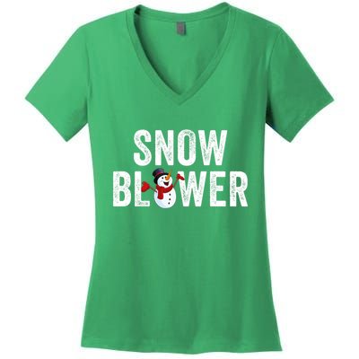 Snowman And Snow Blower Couples Matching Christmas Costume Rude Couples Xmas Women's V-Neck T-Shirt