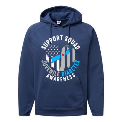 Support Awareness Squad I Juvenile T1D Type 1 Diabetes Performance Fleece Hoodie