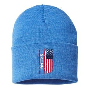 Skiing And Skiers Usa Gift Sustainable Knit Beanie