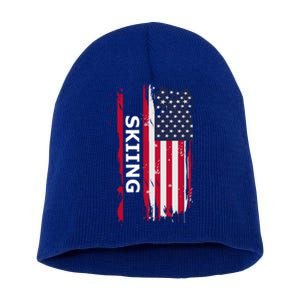 Skiing And Skiers Usa Gift Short Acrylic Beanie