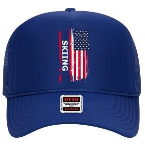 Skiing And Skiers Usa Gift High Crown Mesh Back Trucker Hat