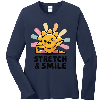 Stretch And Smile Kawaii Sun Yoga Ladies Long Sleeve Shirt