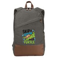Skip A Straw Save A Turtle Earth Day Retro Cotton Canvas Backpack