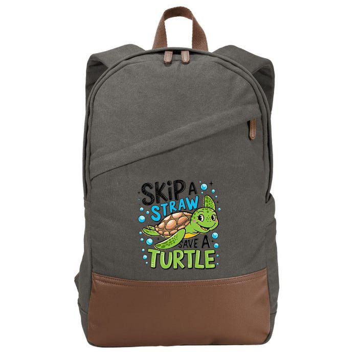 Skip A Straw Save A Turtle Earth Day Retro Cotton Canvas Backpack