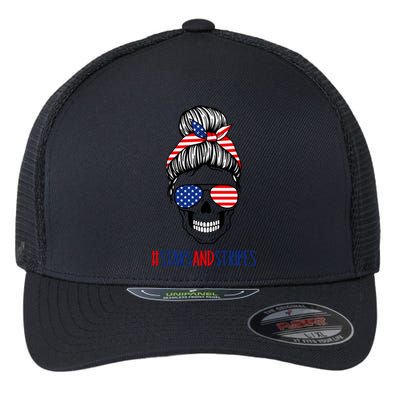 Stars And Stripes Fourth Of July Skull Funny Gift Flexfit Unipanel Trucker Cap