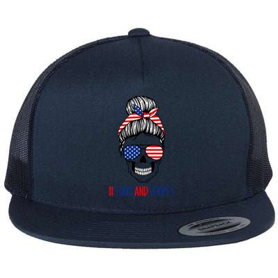 Stars And Stripes Fourth Of July Skull Funny Gift Flat Bill Trucker Hat