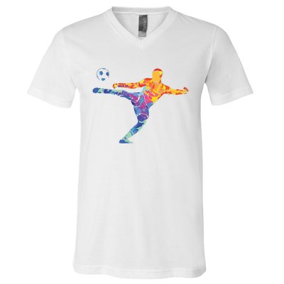 Soccer Athlete Sports Drawing V-Neck T-Shirt