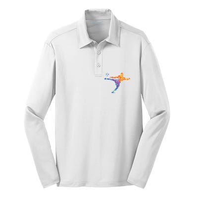 Soccer Athlete Sports Drawing Silk Touch Performance Long Sleeve Polo