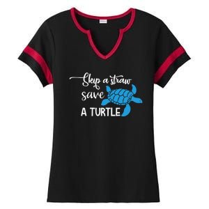 Skip A Straw Save A Turtle Ladies Halftime Notch Neck Tee