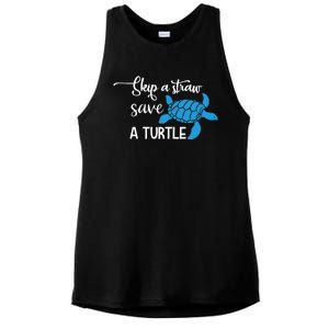 Skip A Straw Save A Turtle Ladies PosiCharge Tri-Blend Wicking Tank