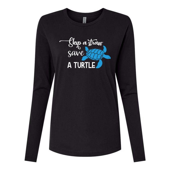 Skip A Straw Save A Turtle Womens Cotton Relaxed Long Sleeve T-Shirt