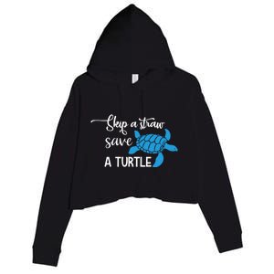 Skip A Straw Save A Turtle Crop Fleece Hoodie