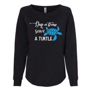 Skip A Straw Save A Turtle Womens California Wash Sweatshirt