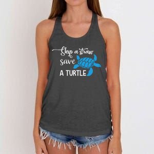 Skip A Straw Save A Turtle Women's Knotted Racerback Tank