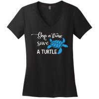 Skip A Straw Save A Turtle Women's V-Neck T-Shirt