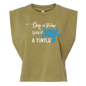 Skip A Straw Save A Turtle Garment-Dyed Women's Muscle Tee