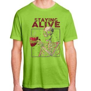 Staying Alive Skeleton Drink Coffee Funny Skull Halloween Adult ChromaSoft Performance T-Shirt