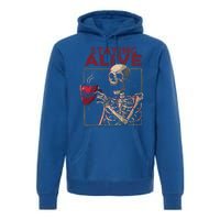 Staying Alive Skeleton Drink Coffee Funny Skull Halloween Premium Hoodie