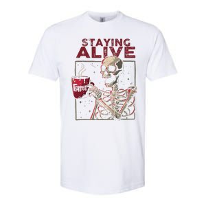 Staying Alive Skeleton Drink Coffee Funny Skull Halloween Softstyle CVC T-Shirt