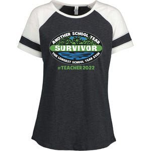 Survivor Another School Year The Longest School Year Ever #Teacher 2022 Enza Ladies Jersey Colorblock Tee