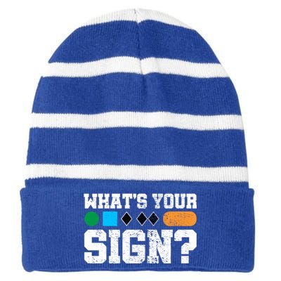 Ski And Snowboard Whats Your Sign? Winter Sport Funny Gift Striped Beanie with Solid Band