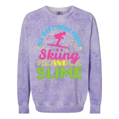 Skiing And Slime Skier Ski Lover Slime Party Meaningful Gift Colorblast Crewneck Sweatshirt