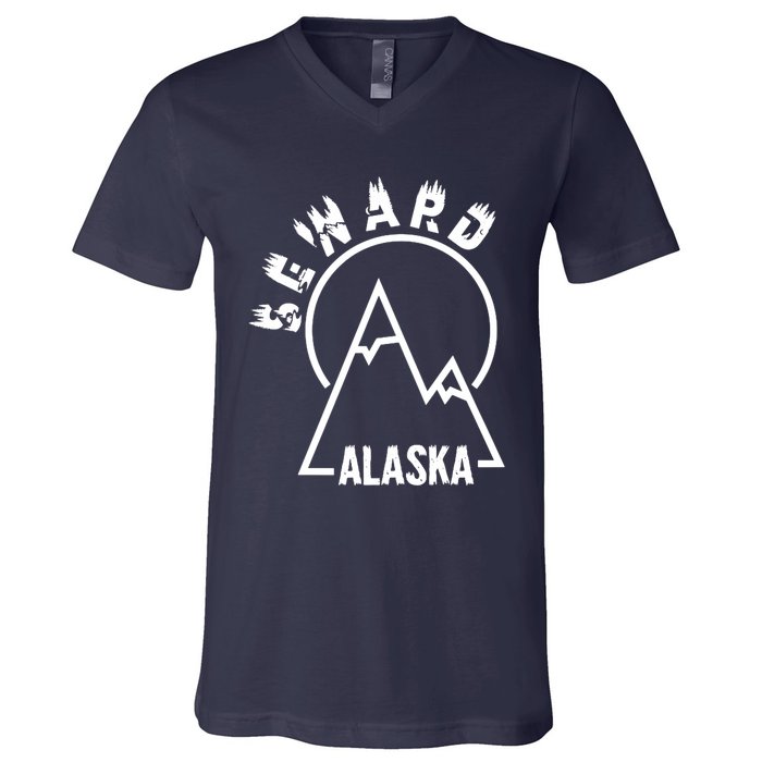 Seward Alaska State / Vintage Mountain Design Seward, AK V-Neck T-Shirt