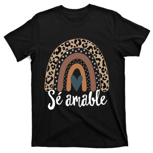 S Amable Spanish Bilingual Teacher Be Kind Boho Rainbow T-Shirt